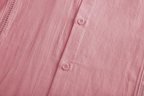 Vista 5 de SMIFCAALOR Camisa guayabera de manga corta para hombre, camisa cubana de lino y algodón con botones para verano y playa