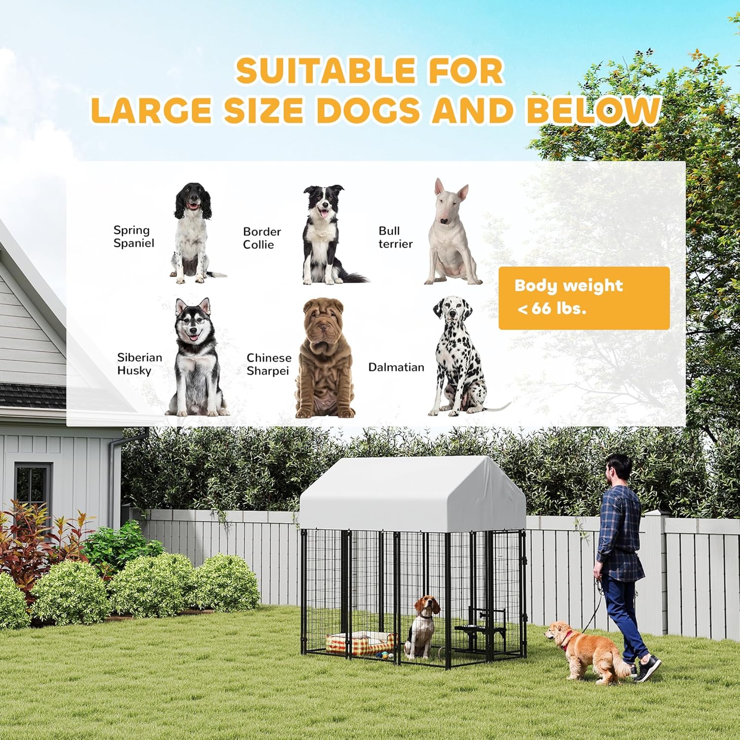 PawHut Outdoor Dog Kennel with Roof, 6' x 4' x 6' Heavy Duty Welded Wire Dog Playpen Enclosure with Escape-Proof Lock, UV-Resistant & Waterproof Cover, for Large Dogs, Chickens, Ducks, Silver