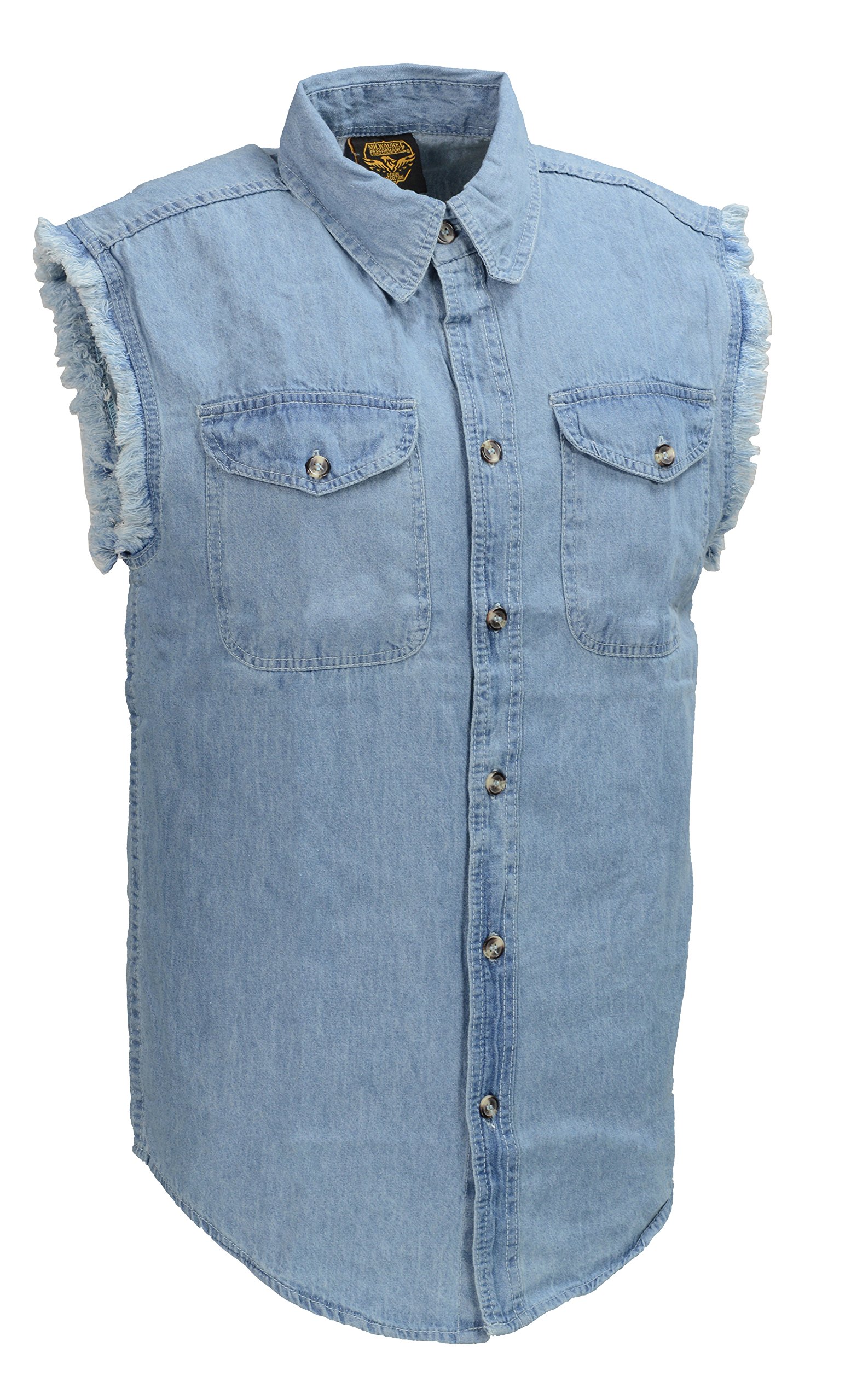 Men's Sleeveless Button Front Denim Shirt w/Chest Pockets (5X - Big, Blue)