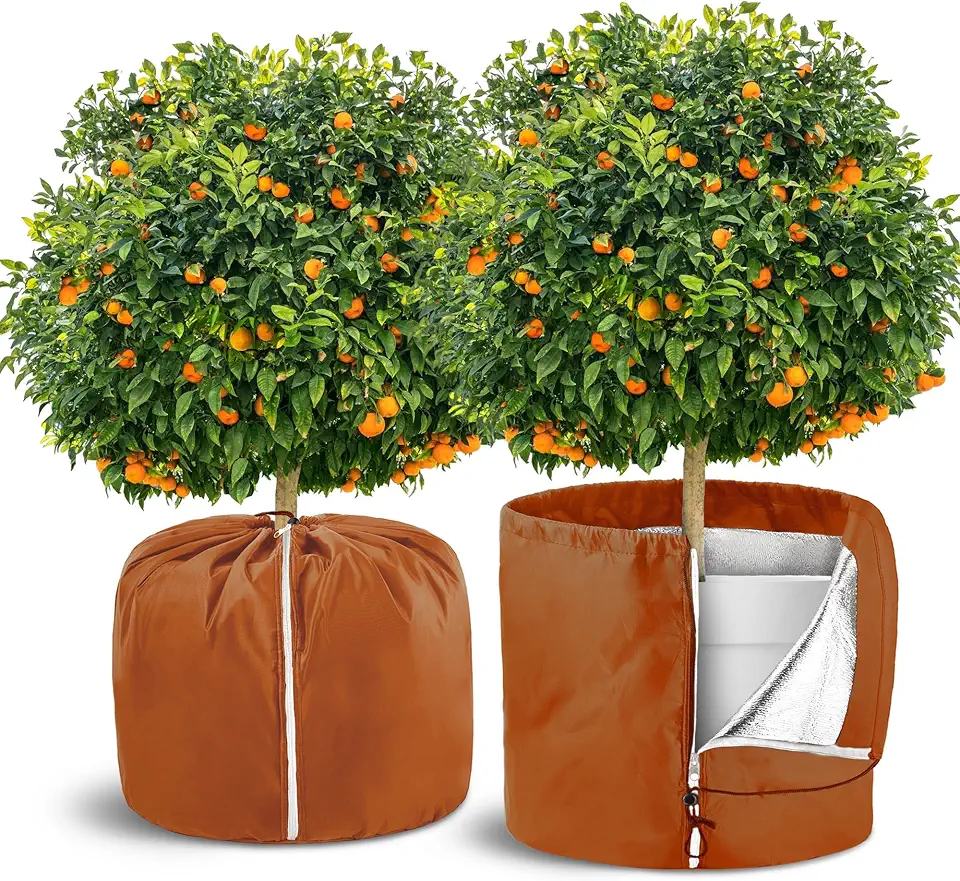 Unifamily 2 Packs Plant Pot Covers For Winter Pot Insulation With Drawstring And Zipper 17.7 X 19.6 In Brown Outdoor Plant Pot Cover Winter Plant Covers Freeze Protection Frost Protect Bags Brown-m