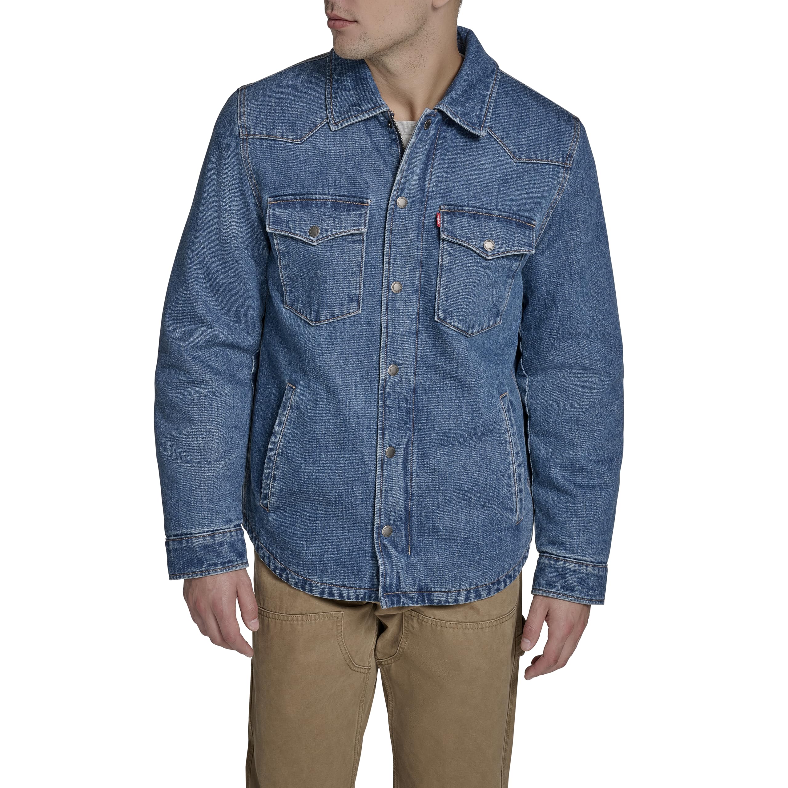 Levi's Men's Cotton Western Shirt Jacket, Medium Wash Denim, XL