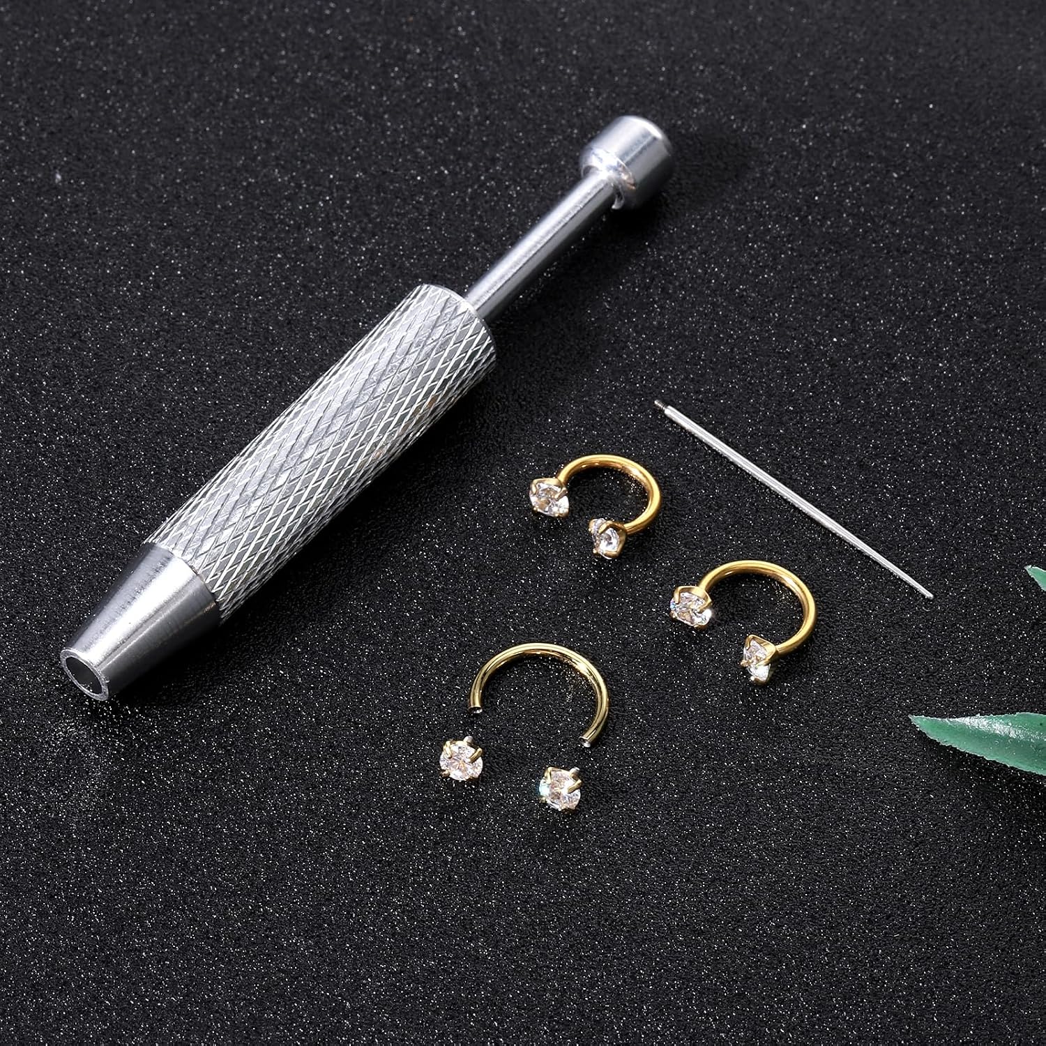 18G Horseshoe Nose Ring 6mm 7mm 8mm Titanium Double Gem Horse Shoe Nose Ring Hoop Flat Back Helix Cartilage Lip Piercing Jewelry with Internal Threaded Piercing Taper and Grabber Tool