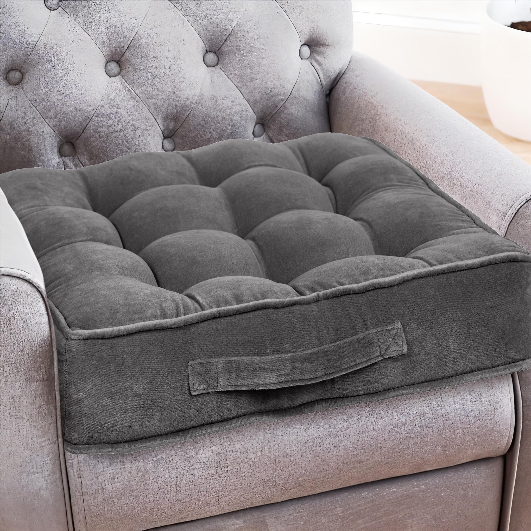 Casabella Booster Cushion-Armchair Booster Cushion Large Booster Seat Dining Chair 50x50+10cm Thick Floor Cushion, Pregnancy & Post-Operative Adults Chair Bolster Cushion Seat, Car Seat Sofa-Grey