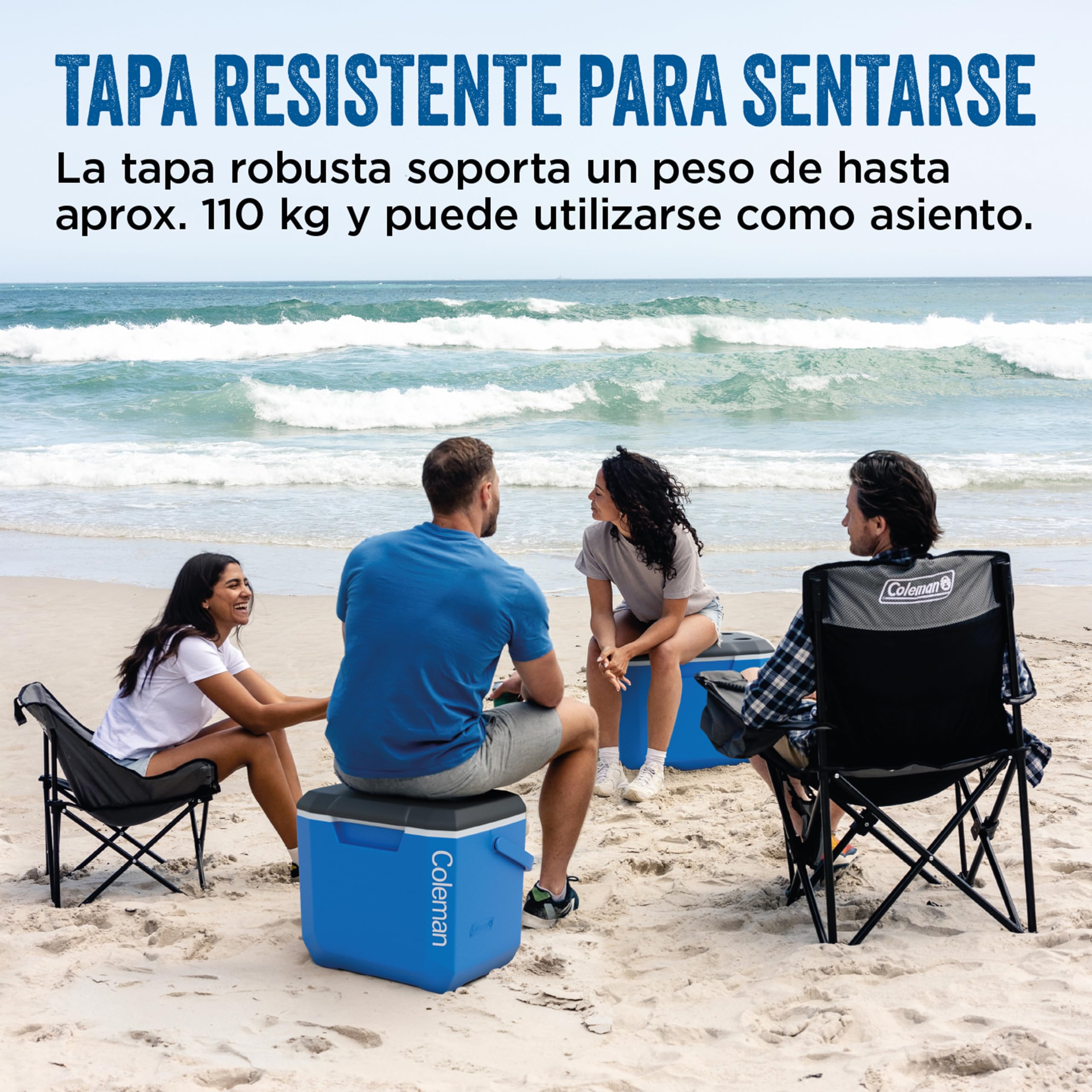 Coleman Performance Tri-Colour 60QT Wheeled Cooler Box | Nevera Portátil Rígida con Ruedas para Camping | 56 L, Azul/Blanco/Gris