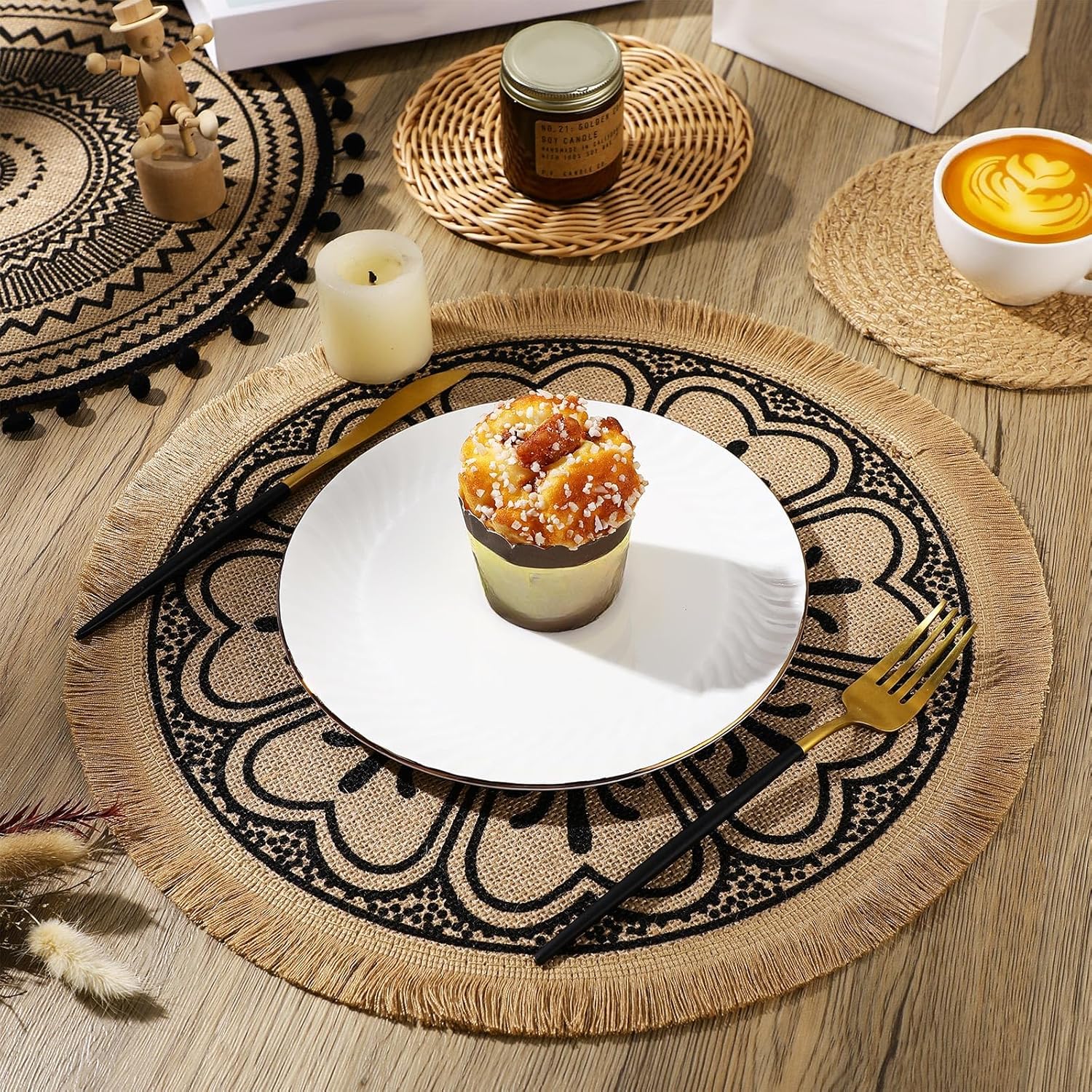 15 Pcs Boho Wall Basket Decor Brown Woven Rattan Seagrass Decor Hanging Rustic Farmhouse Western Wall Art Decoration for Nursery Living Room Bedroom Home Kitchen