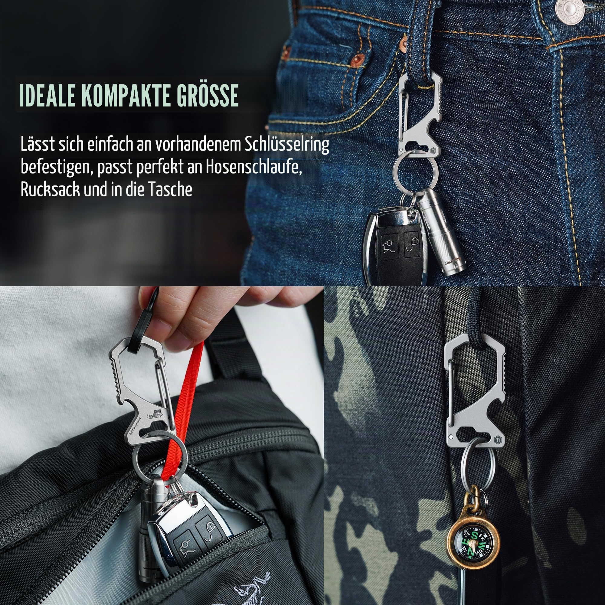 KeyUnity Titan Schlüsselanhänger Karabiner, Schnellverschluss Schlüsselring Zubehör, Klein Taschenclip Keychain für Damen und Herren, EDC Schlüsselhalter für Auto Motorrad