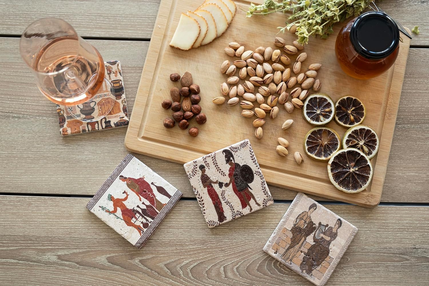 Ancient Greek Coasters Set of 4, Greek Gift, Greek Decor, Ancient Greece Decor