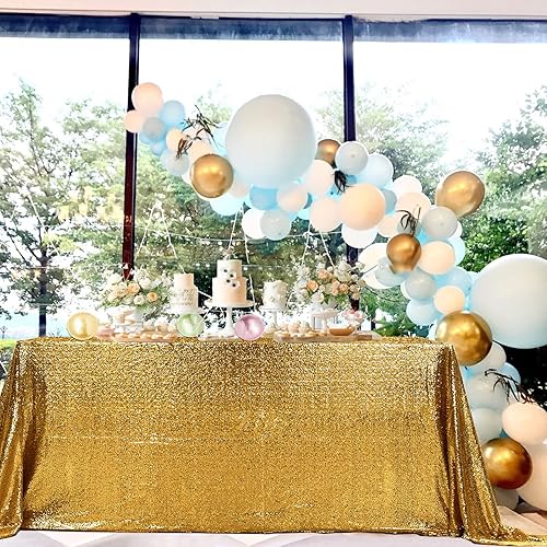 Miniatura 3 de Mantel de lentejuelas doradas para decoración de fiestas, 50 x 80 pulgadas, mantel rectangular con purpurina para mesa de 4 pies, postre pastel,