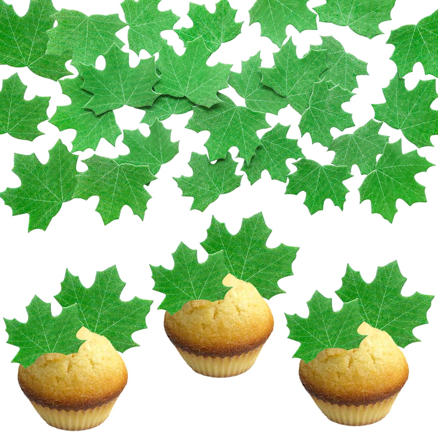 Gyufise 50Pcs Edible Fall Leaves Cupcake Toppers Leaf Cake Toppers