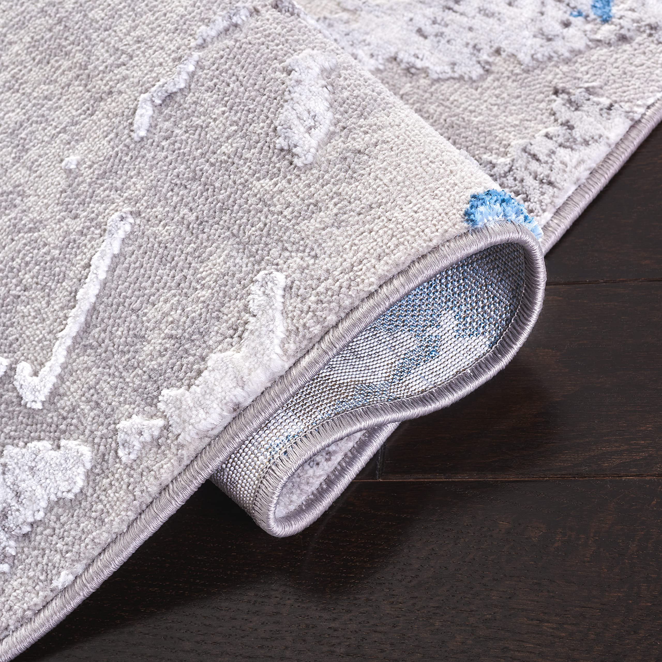 SAFAVIEH Tappeto Contemporaneo per Soggiorno, Sala da pranzo, Camera da letto - Amelia Collection, A Pelo Corto, Grigio e Blu, 61 X 213 cm