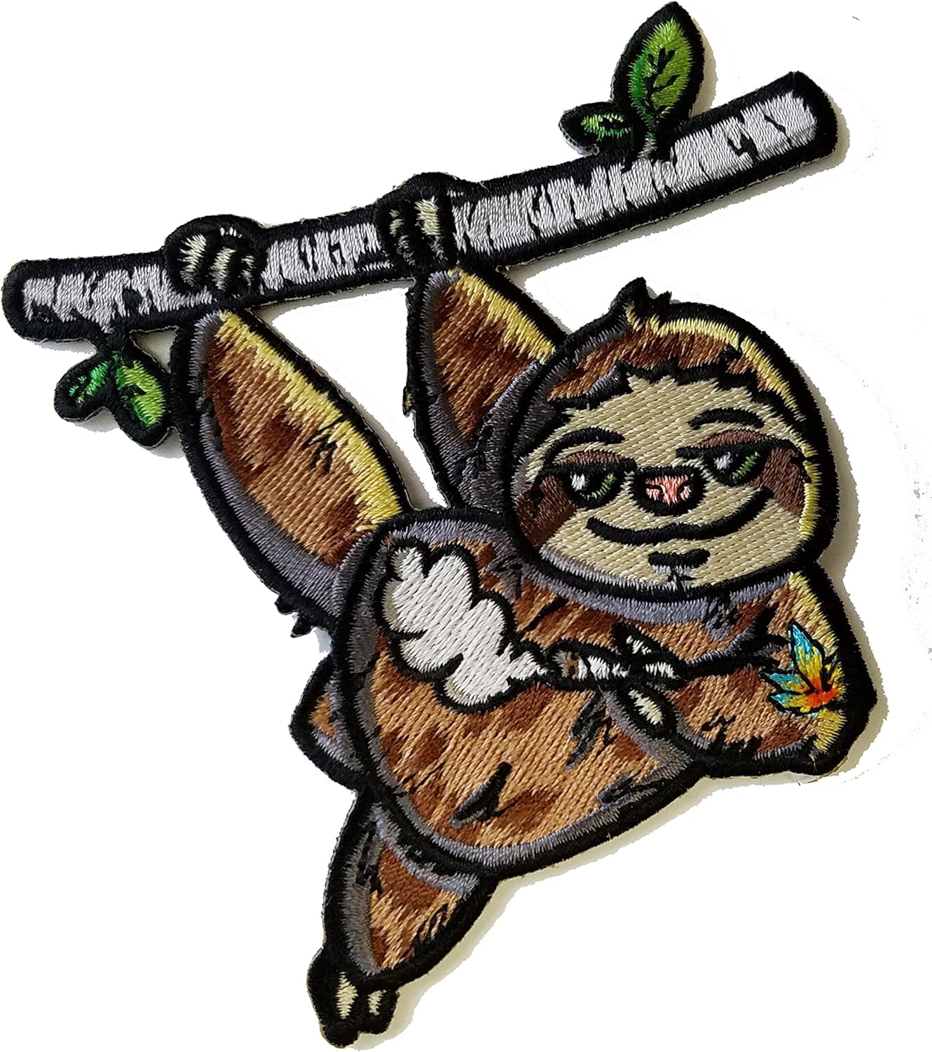 Pot Smoking Pals Lazy Hanging Sloth - Iron on Embroidered Patch Applique