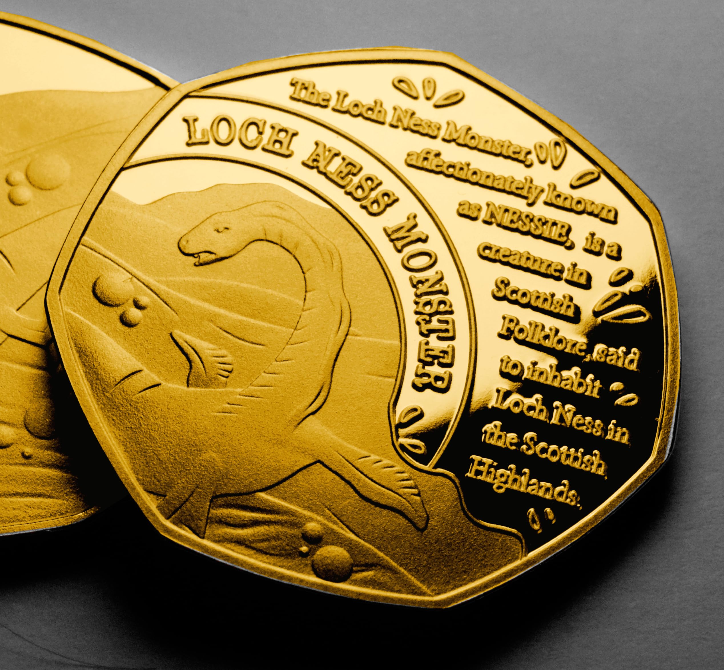 The Commemorative Coin Company Silver Loch Ness Monster 24Ct Gold Commemorative. Nessie/Scotland/Scottish. Myth/Legend/Mythical/Creature Fantasy/Magic. Gift/Present/Souvenir