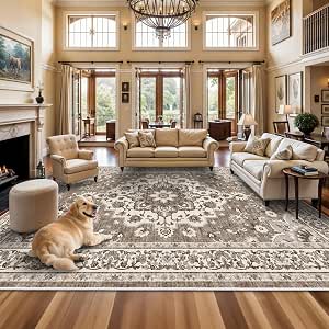 Washable 12x18 Area Rug - Soft, Non-Slip, Stain Resistant Vintage Indoor Carpet for Living Room and Bedroom