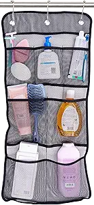 S&T INC. Shower Organizer, Shower Caddy or Bathroom Organizer with Quick Drying Mesh, 7 Pockets to Hold Shampoo, Soap, Loofah, and Cruise Ship Essentials, 14 Inch by 30 Inch, Black, 1 Pack