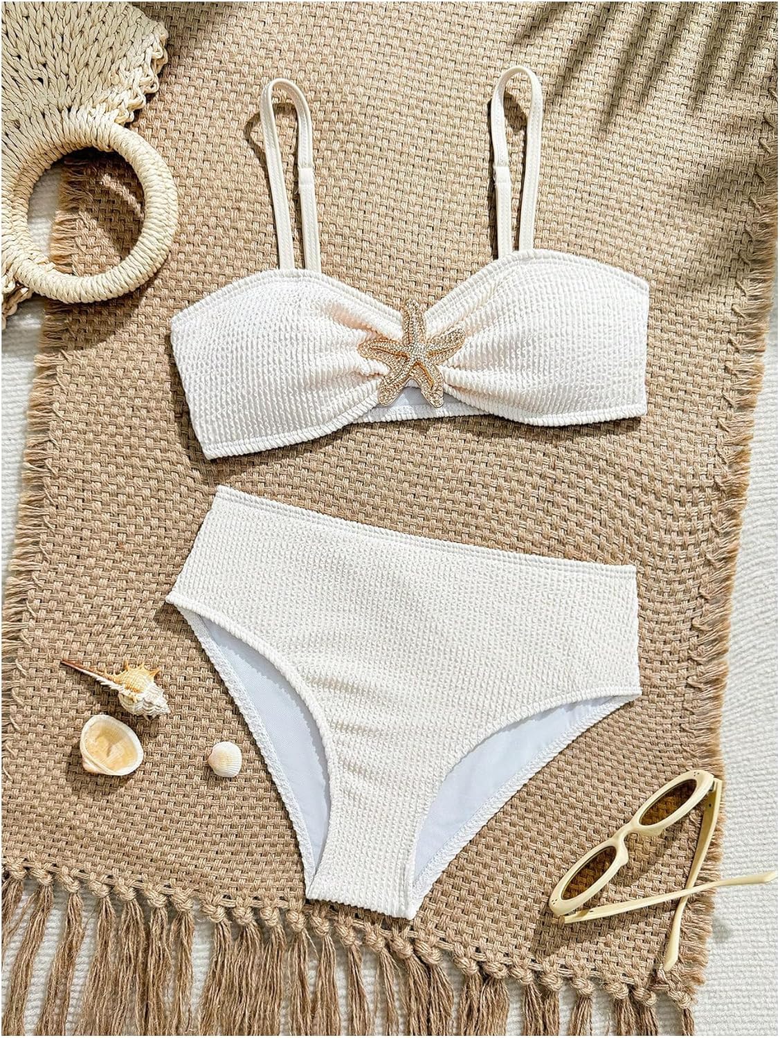 Floerns Girl's Bikini Swimsuit Metal Starfish Textured Spaghetti Strap Bathing Suit