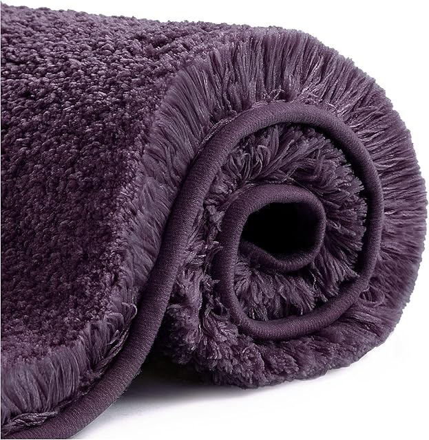Non Slip Bath Mat Thickened Bath Rug for Bathroom Absorbent Ultra Soft Bathroom Mat Rug Fluffy Microfiber Bedside Rug Carpet Floor Mat, Quick-drying, Machine Washable - 50 x 80cm (Plum)