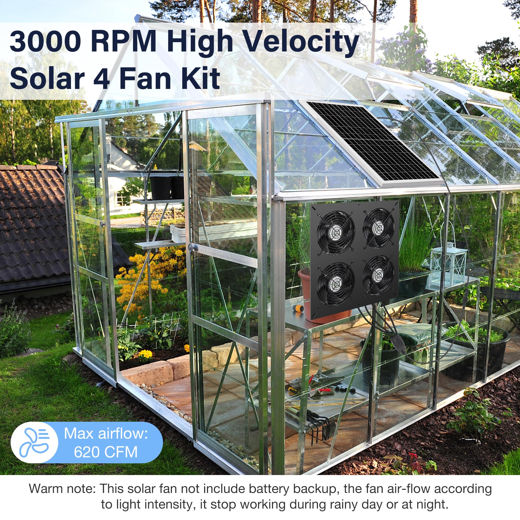 Fanspex Kit de 4 ventiladores solares impermeables para gallinero, invernadero y cobertizo | Ventiladores solares de alta velocidad para entrada o escape de aire al aire libre