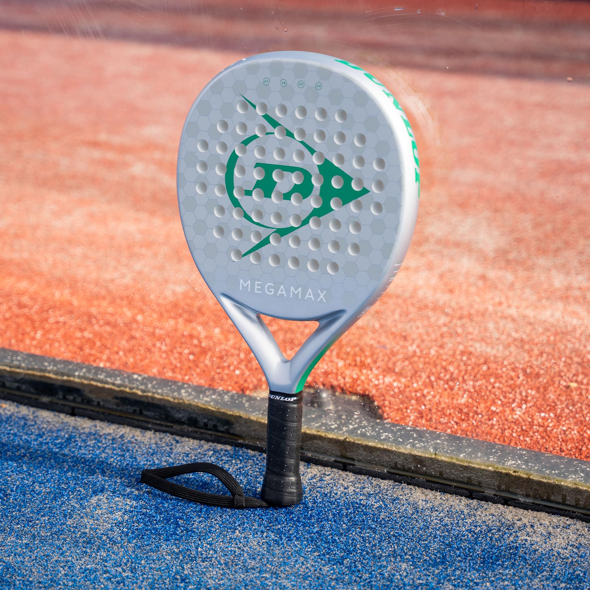 DUNLOP Racchetta da Padel Megamax Argento/Nero/Verde – Forma Rotonda, Telaio in Grafite – Bilanciamento Medio, Nucleo Pro EVA – Per Principianti
