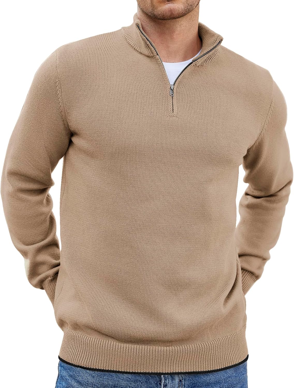 COOFANDY Men's Quarter Zip Up Pullover Slim Fit Lightweight Mock Neck Long Sleeve Sweaters