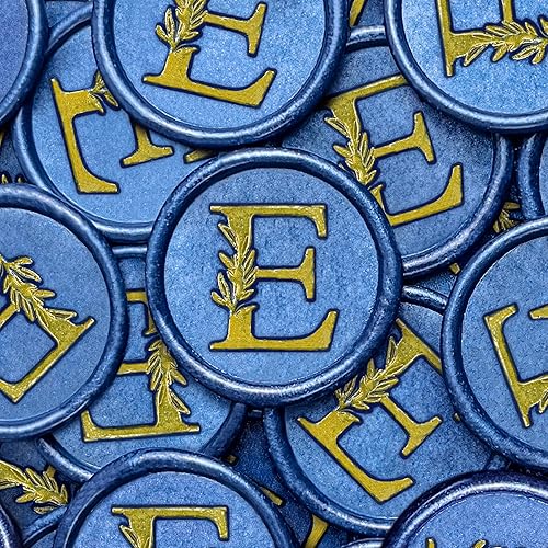 Miniatura 1 de 25 calcomanías de sello de cera doradas y azules hechas a mano con hojas botánicas vintage, calcomanías de cera para invitaciones de fiesta de boda,