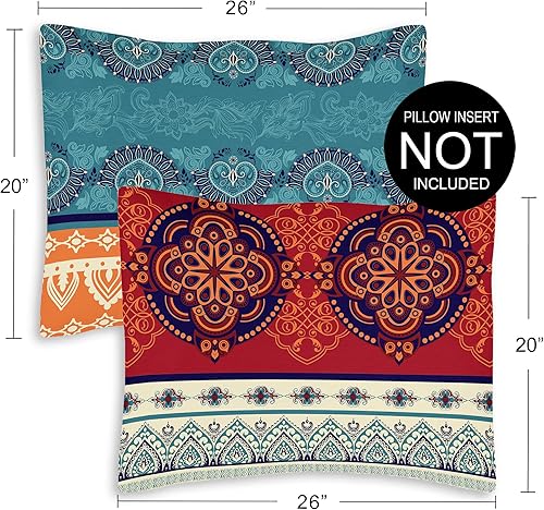 Miniatura 3 de Juego de 2 fundas de almohada con diseño de mandala bohemio y chic, tamaño Queen, color rojo, verde azulado, azul, naranja, indio, turquesa,