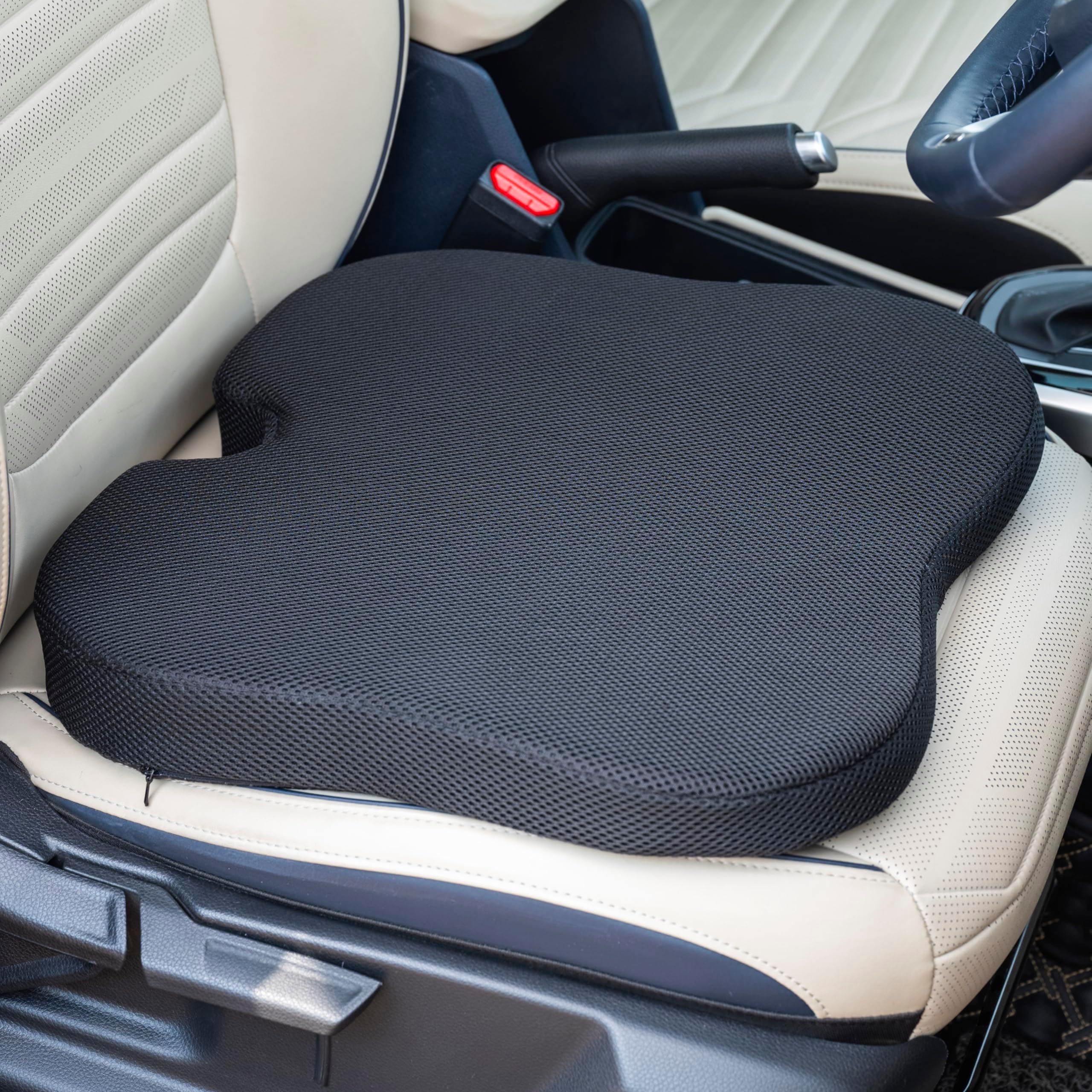 FOVERA Car Seat Cushions | 2 Years Warranty | for Long Drive & Daily Commute | Gel Memory Foam Wedge Cushion with Coccyx Cutout for Lower Back, Hip, Tailbone & Sciatica Pain Relief (Black, Pack of 1)