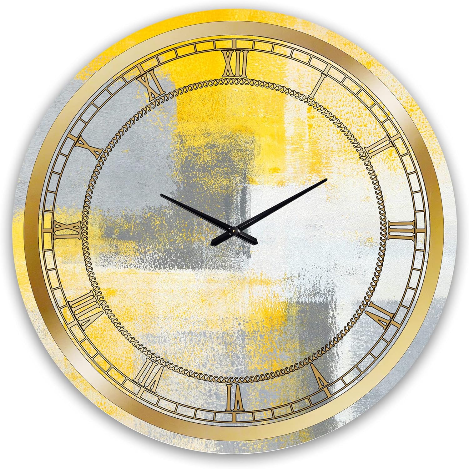 'Grey and Yellow Blue Abstract IXX' Modern Wall Clock for Home Bedroom Bathroom Office Living Room Decoration