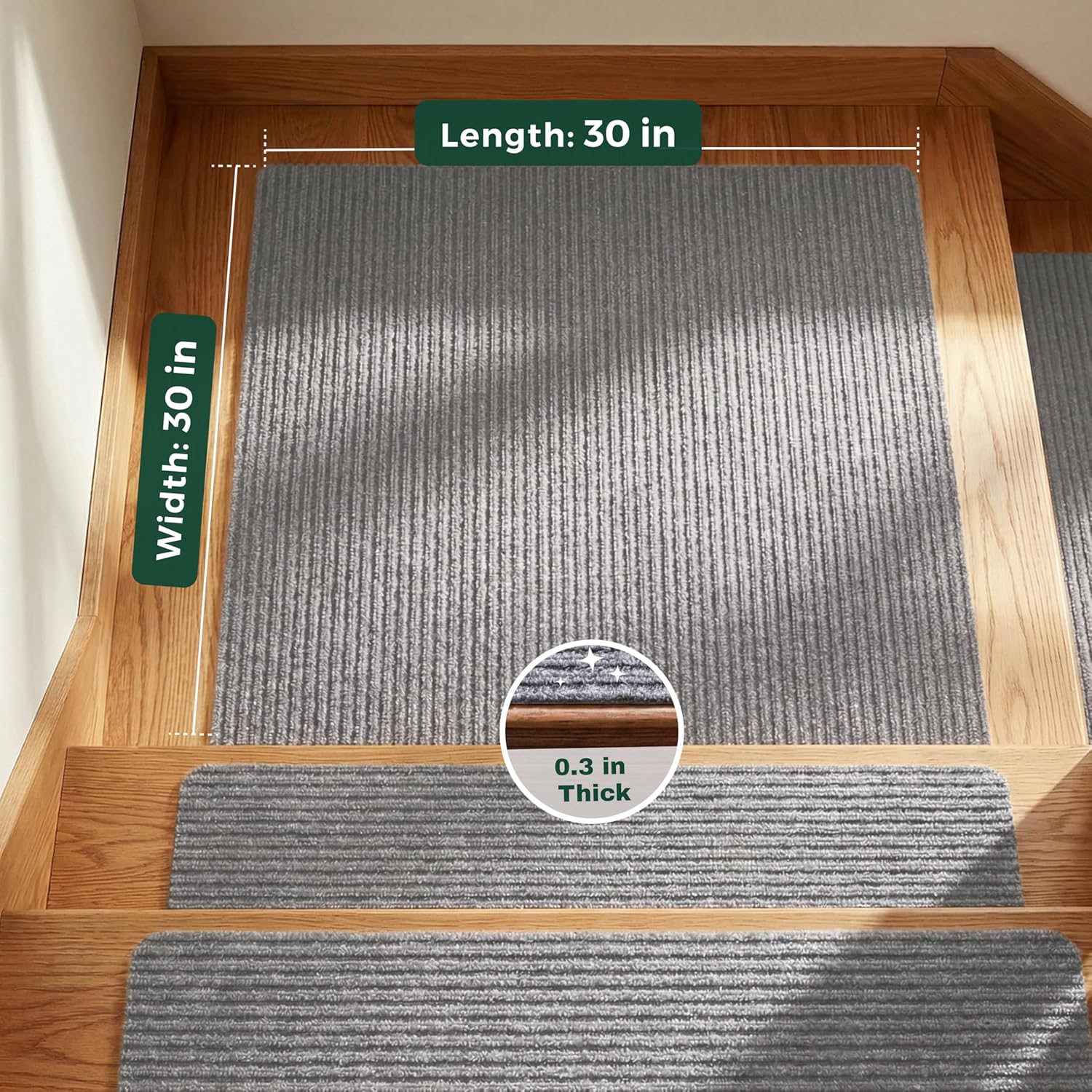 MBIGM Non-Slip Carpet Stair Tread Mat 30" x 30" Landing Rug-Matching Mat Non-Skid Safety Rug Slip Resistant - Light Gray Light Gray 2'6" x 2'6" - 1 pcs