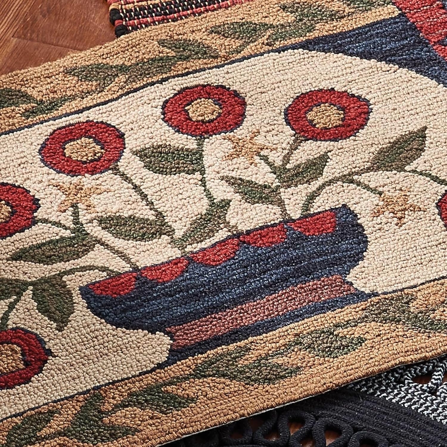 Park Designs 24" x 36" Hand-Hooked Red Flower Basket Rug | Farmhouse Style Accent | Kitchen, Bathroom, or Entryway Mat | 2x3 Rustic Country Run | Summer Decor Doormat