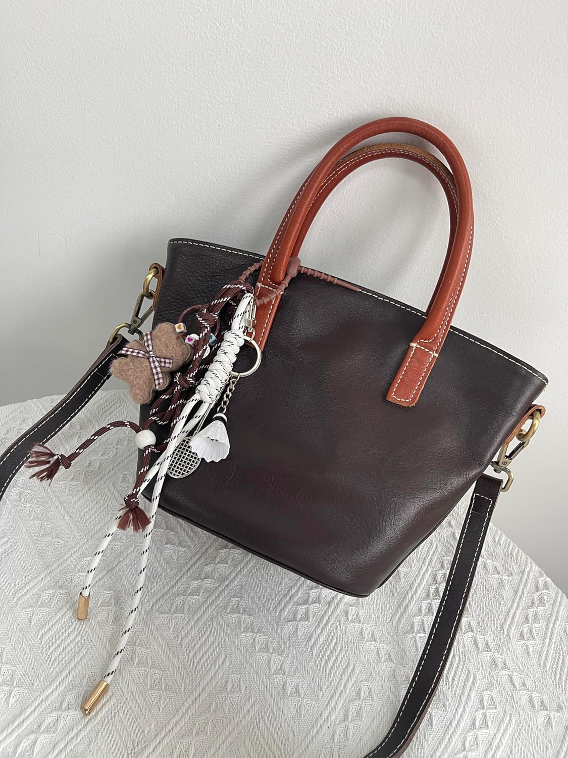 Brown Plush Bear Cute Keychain, Bag Charm, Hand-Woven Nylon Rope Key Chain, Aesthetic Keychain, Bag Accessories Charms for Handbag, Backpack - Image 5