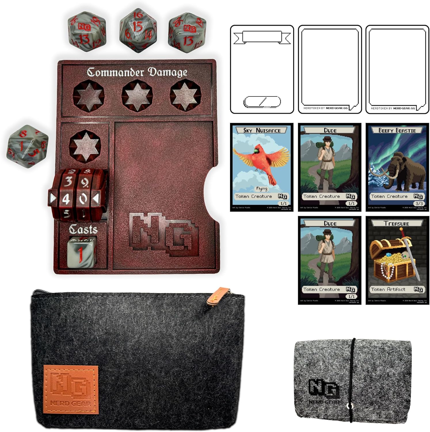 NERD GEAR Commander Essentials Kit – Ultimate Accessory for MTG Commander EDH – MTG Command Zone Tray – Health Counter – Spin Down Dice – Dry Erase Tokens (Chaos Red)