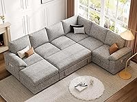 Vista 9 de 108 Inch Modular Sectional Sofa with Pull Out Bed,U Shaped 7 Seat Sectional Sleeper Sofa with Storage,Sectional Couches for Living Room,Cloud