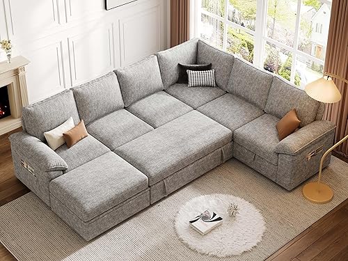 Miniatura 9 de Sofá modular de 108 pulgadas con cama extraíble, sofá modular en forma de U de 7 asientos con almacenamiento, sofás seccionales para sala de estar,