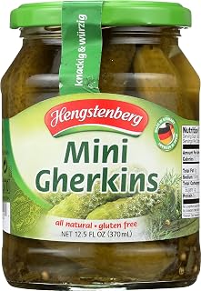Hengstenberg Mini Gherkins Pickles - Authentic German Dill Pickles, Crunchy Snack 12.5 oz Jar