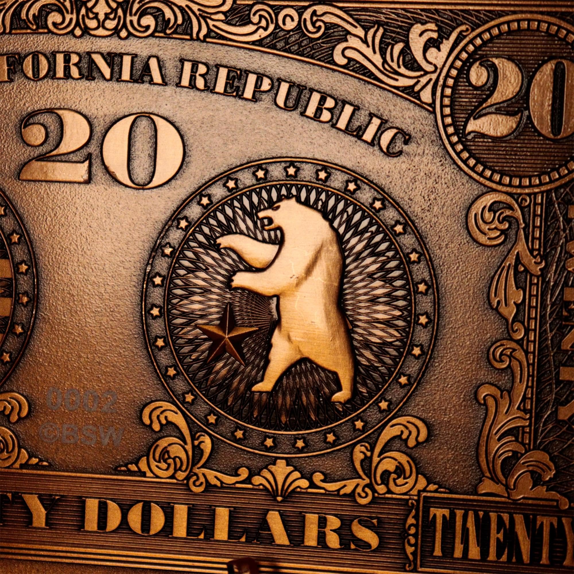 FaNaTtik Fallout: New Vegas NCR $20 Metal Replica In-World Bill - Edizione limitata in metallo da collezione, numerata, espositore incluso