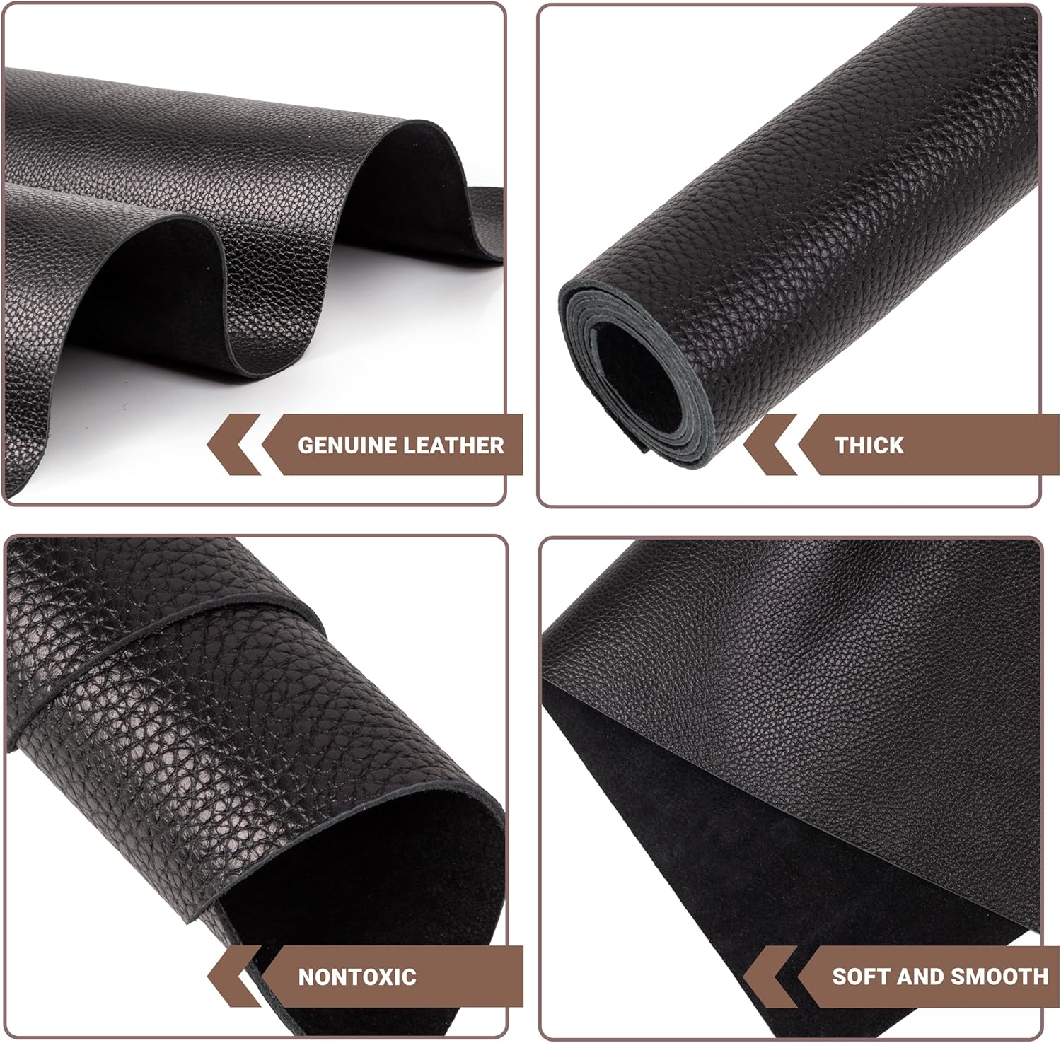 Shkira 24''X12'' Genuine Black Dotted Leather Sheets for Hobby Workshops - Tooling Square - 2.0MM Thick Genuine Top Full Grain Oil Tan - Thick Leather Pieces