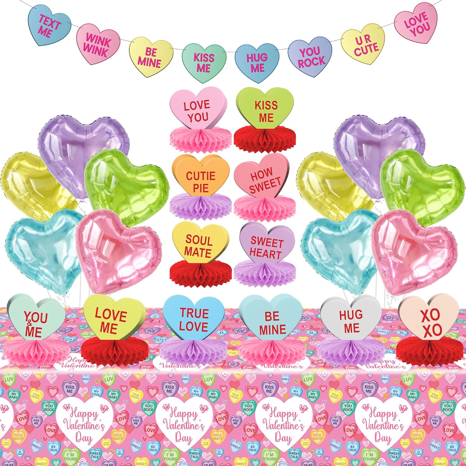 KatchOn, Valentines Centerpieces for Tables with Conversation Hearts Decorations - Pack of 24 | 10 Feet, Conversation Heart Garland, Valentine Table Decorations for Valentines Day Decorations