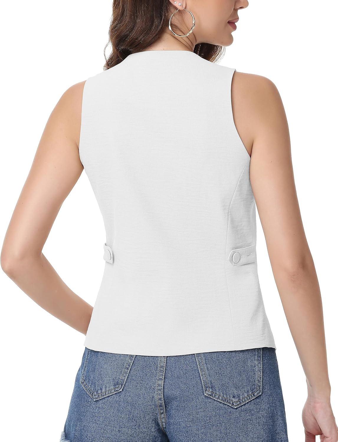 Vest Tops for Women Scoop Neck Sleeveless Fitted Waistcoat Button Work Blazer Casual Business Summer Crop Tops - Image 4