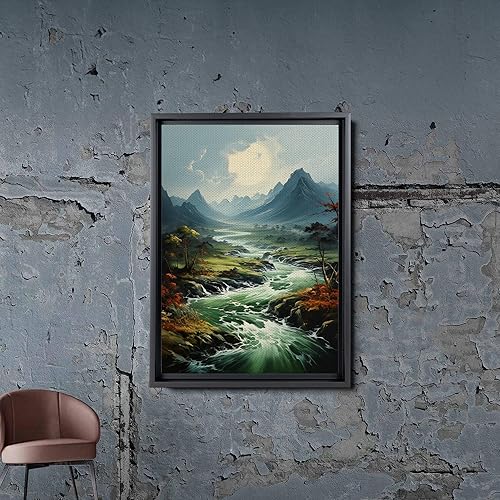 Miniatura 5 de Canvas Framed Canvas Wall Art Wood Panel, Canvas Print Wall Art Green Mountain Forest Lake Landscape Minimalist Art, Nature Art, Canvas Prints, Art