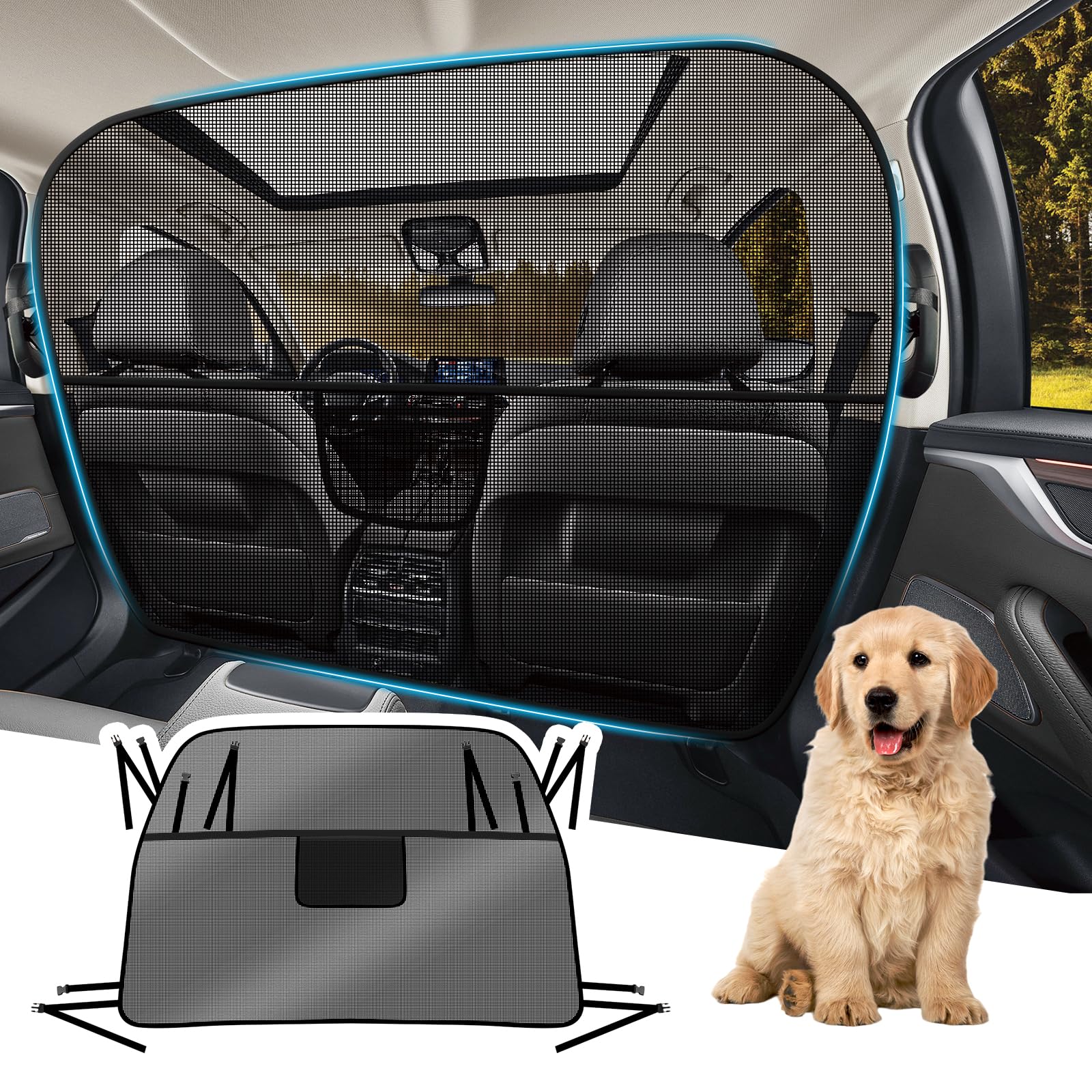 Automiim Dog Car Barrier Behind Front Seat, 61.4" Wide Car Pet Barrier One-Piece Design, Dog Car Divider Back Seat Barrier for Full-Sized SUV, Large