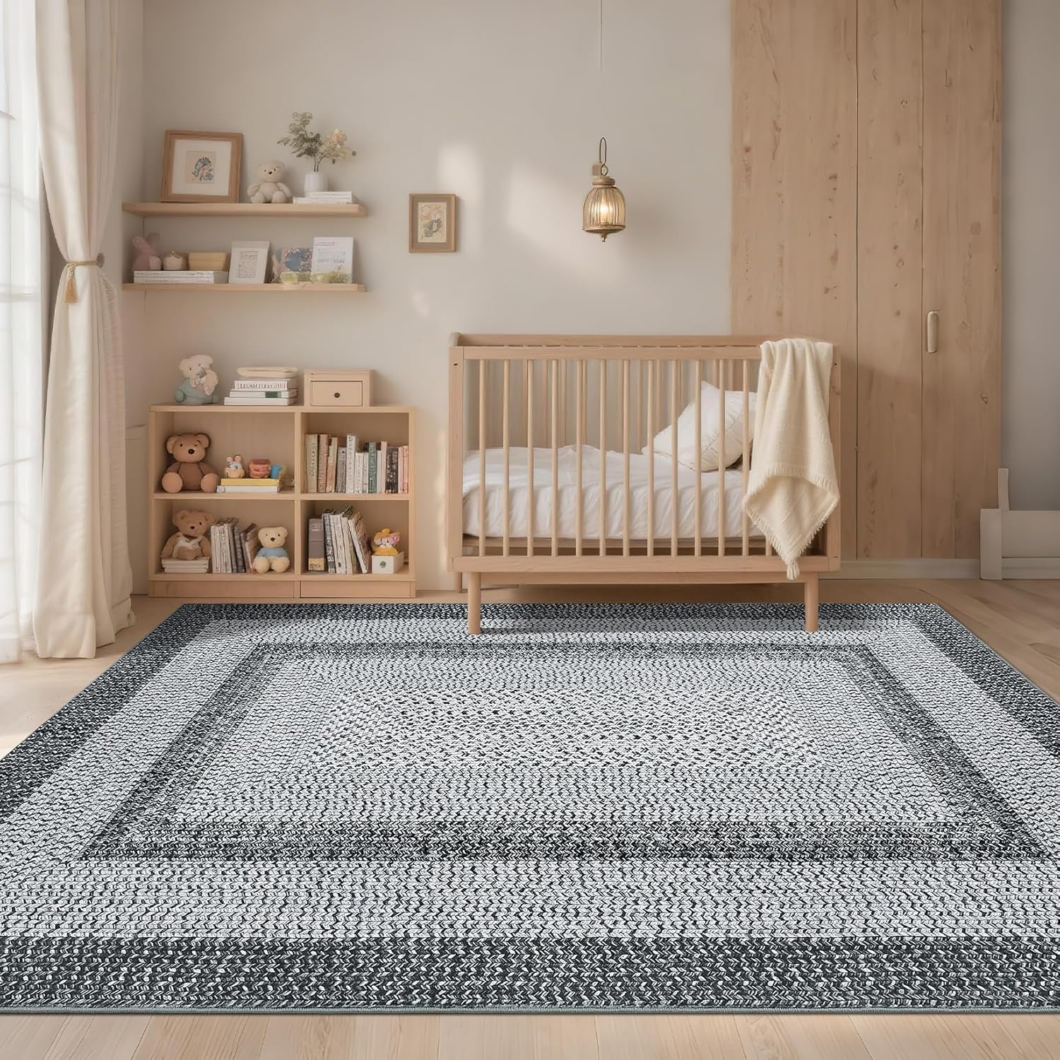 Modern Washable Rug 8x10 Rugs for Living Room Soft Bedroom Rug Grey Geometric Large Area Rug Non Slip Throw Rugs Non Shedding Stain Resistant Carpet for Nursery Dining Room 8'x10' Grey
