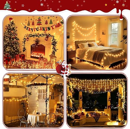 Miniatura 3 de 1200 luces LED de Navidad de 394 pies para exteriores, luces blancas cálidas para árbol de Navidad, enchufables, 8 modos de luz parpadeante para
