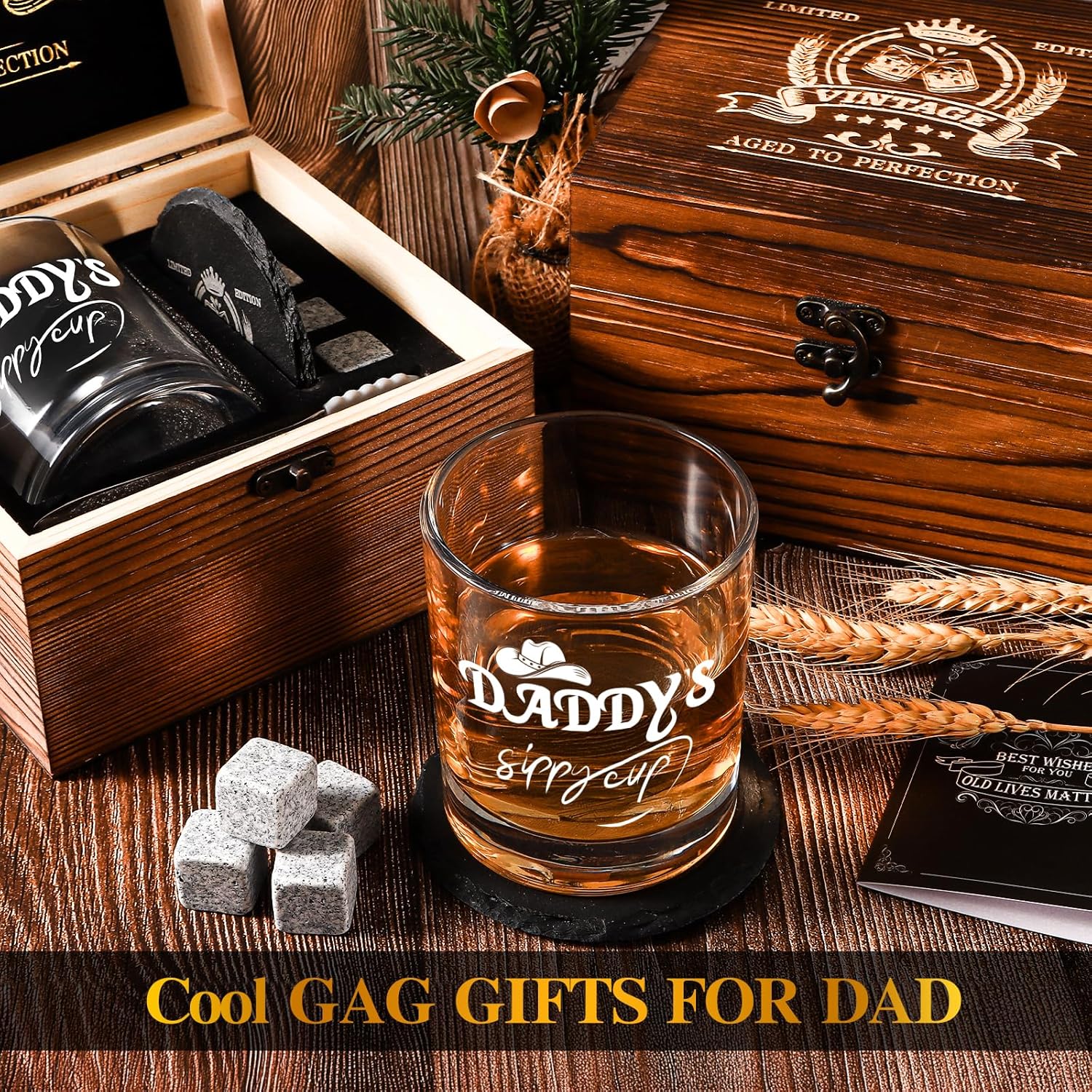 Daddy's Sippy Cup Whiskey Glasses 12 oz, Funny Dad Gifts for New Dad, New Fathers, Husband, Rocks Glasses First Fathers Day from Daughter, Kids, Son, Wife, Cool Papa Gift for Birthday - Image 6