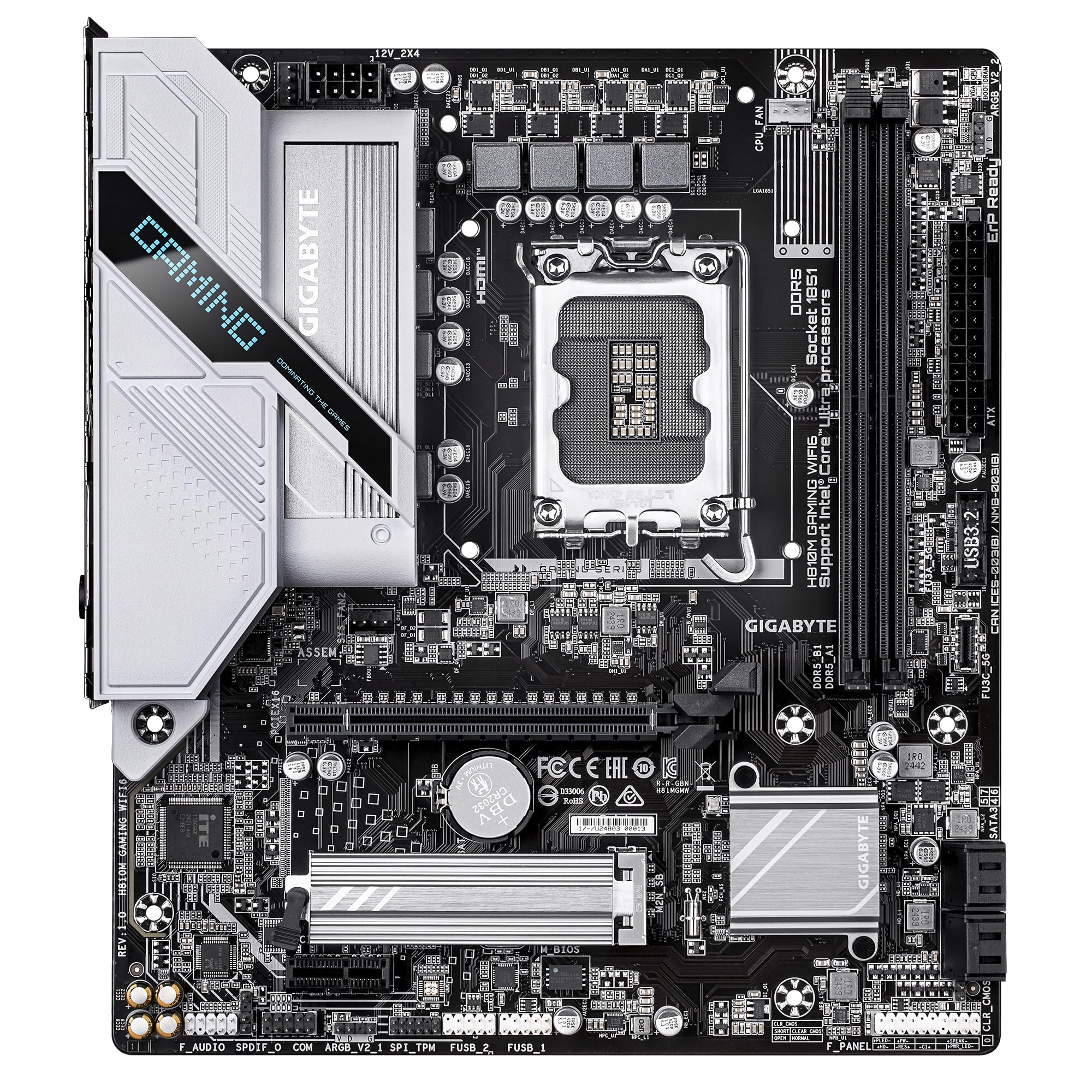 GIGABYTE H810M GAMING WIFI6 Scheda madre - CPU Intel Core Ultra (Serie 2), VRM a 4+1+2 fasi, fino a 6400 MHz DDR5, 1xPCIe 4.0 M.2, LAN 2.5GbE, WIFI 6, USB 3.2 Gen 1