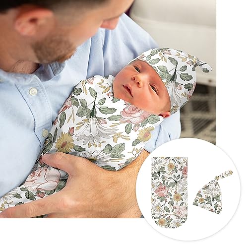 Miniatura 2 de Sweet Jojo Designs Juego de capas de bebé vintage floral bohemio para niña recién nacida, regalo rosa, amarillo y verde, blanco, bohemio, Shabby