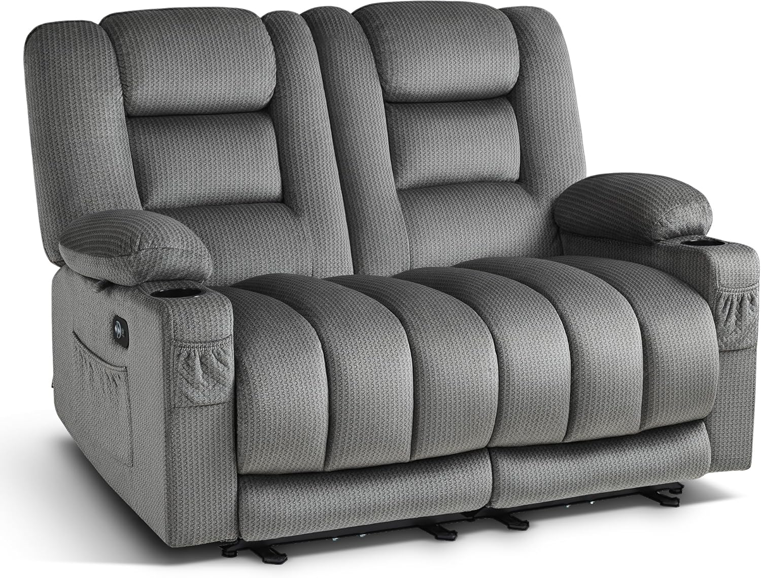 MCombo 55.9" Zero Gravity Power Loveseat Recliner with Heat and Vibration Massage, Reclining Loveseat Sofa with USB Ports, Cup Holders for Living Room, Fabric PR648SET (Grey)