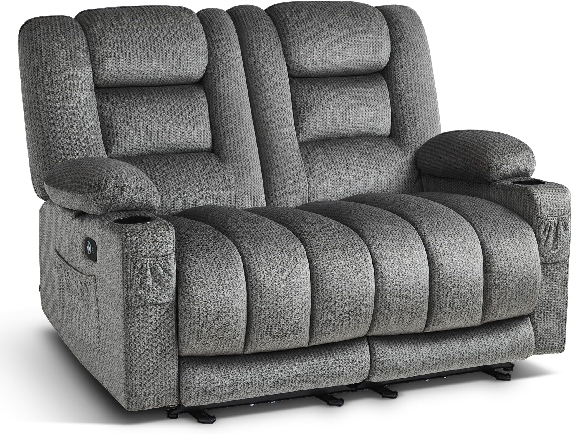 - MCombo 55.9" Zero Gravity Power Loveseat Recliner with Heat and Vibration Massage, Reclining Loveseat Sofa with USB Ports, Cup Holders for Living Room, Fabric PR648SET (Grey)