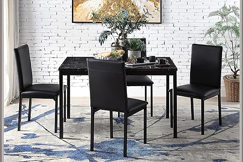 Miniatura 2 de Set of 4 Dining Chairs for Room, Table & Seating Chair Sets Kitchen, Faux Leather Upholstery, Metal Frame, Casual Dining Room Furniture,Black-4pcs