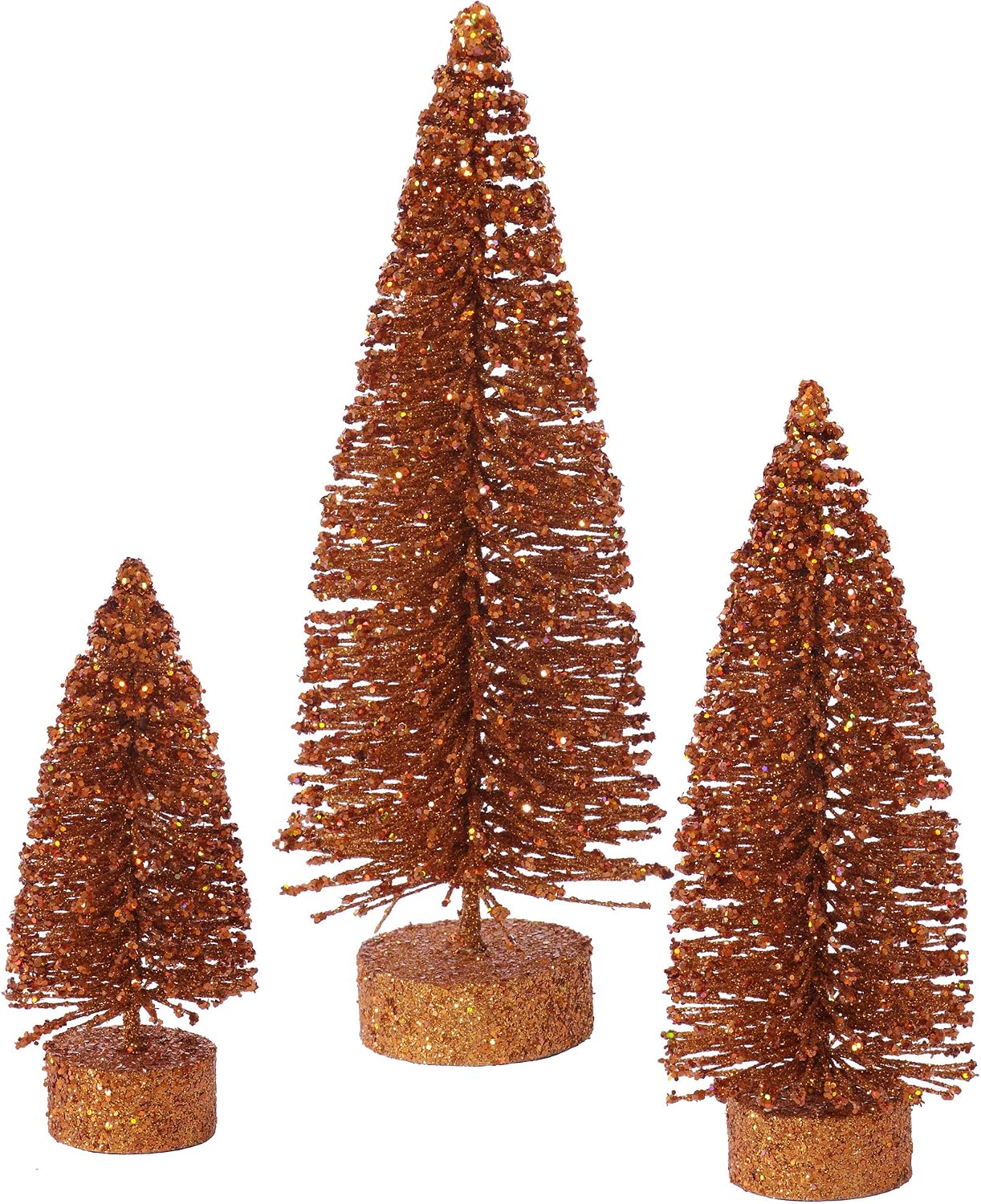 Vickerman 5"/7"/9" Copper Glitter Oval Artificial Christmas Tree, Unlit - Faux Christmas Tree Set - Seasonal Indoor Home Decor