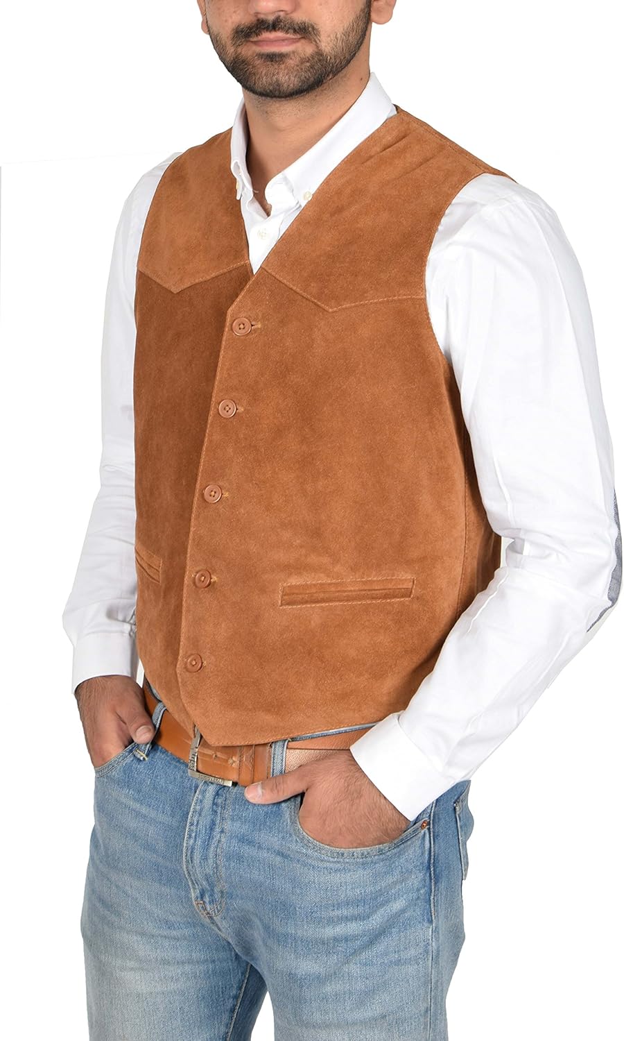 House of Leather Mens Real Suede Waistcoat Classic Style Vest Don